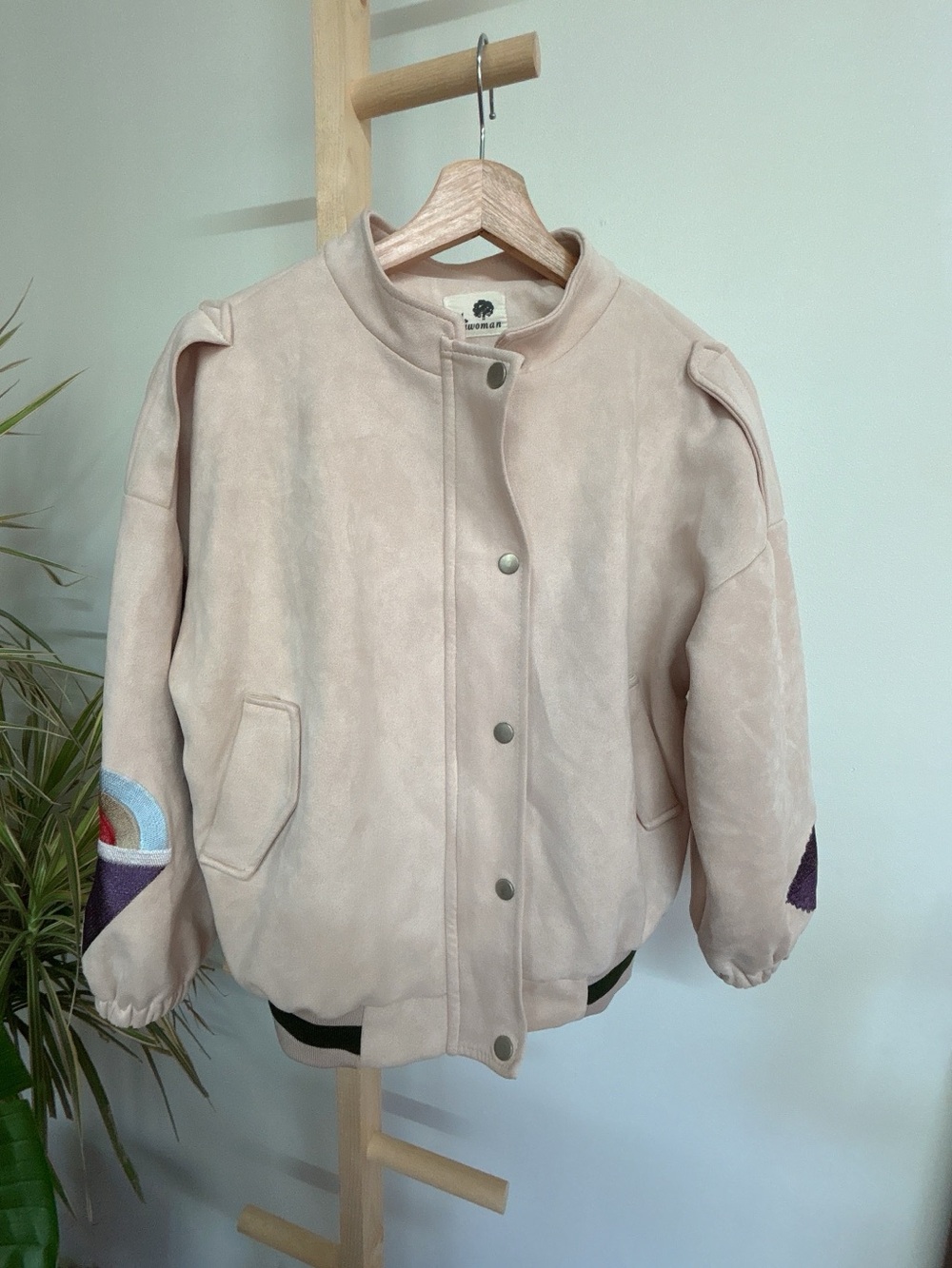 Cream Pinky Bomber Jacket - Suede Finish
